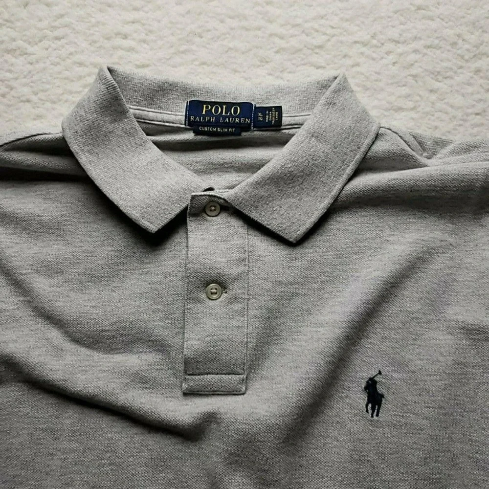 Polo Ralph Lauren Polo Shirt Mens XL Gray Cotton Knit Custom Slim Fit Logo Top